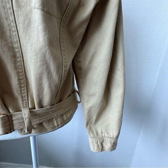 Vintage Tan Bomber Jacket 100% Cotton Women’s Embellished Belt SZ 12 - Picture 7 of 14